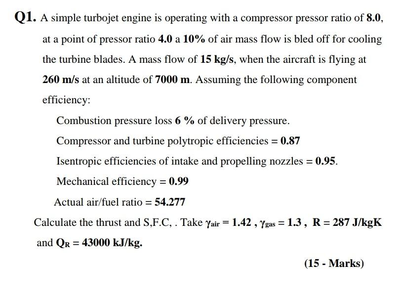Q1. A simple turbojet engine is operating with a | Chegg.com