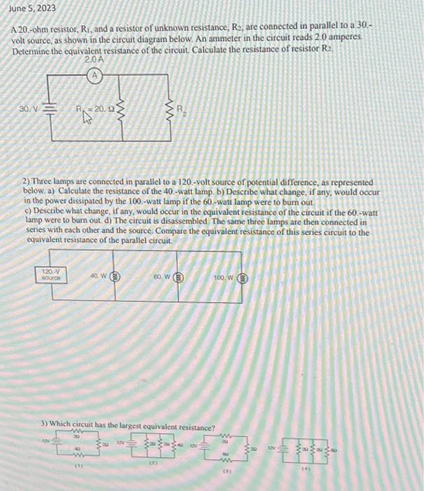 Solved A20ohm resistor, R1, and a resistor of unknown