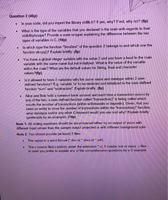 Solved Question 1 (50p): Write a C program that does the | Chegg.com
