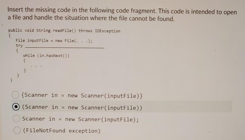 Solved Insert the missing code in the following code | Chegg.com