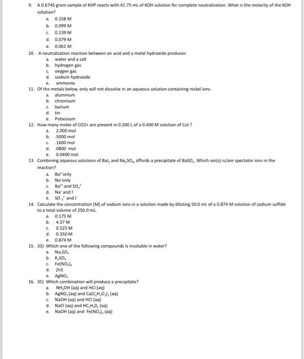 Solved 9. A 0.6745 gram sample of KHP reacts with 41.75 mL | Chegg.com