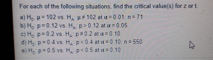 Solved For Each Of The Following Situations Find The Cri Chegg Com