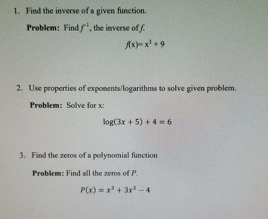 Solved 1. Find the inverse of a given function. Problem: | Chegg.com
