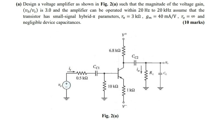 Solved (a) Design a voltage amplifier as shown in Fig. 2(a) | Chegg.com