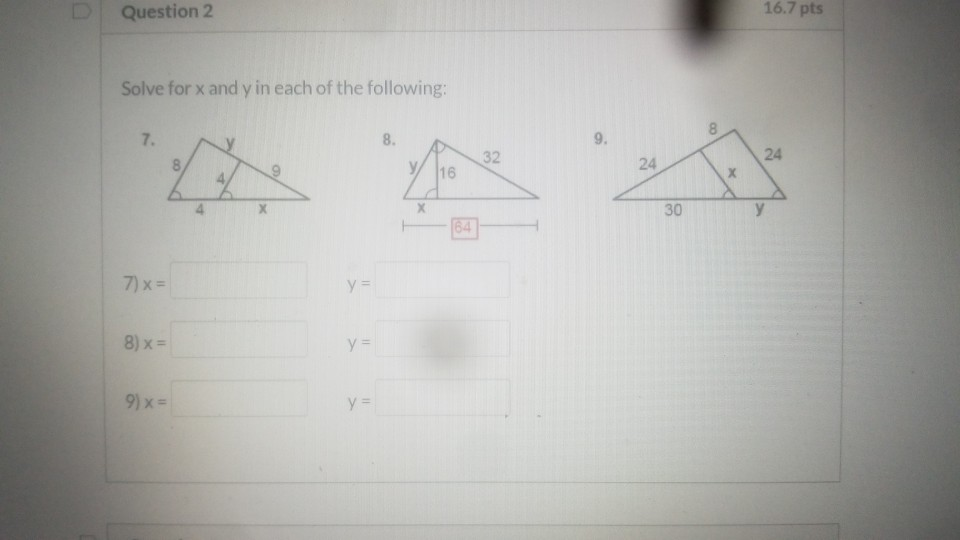 Solved Question 2 16.7 pts Solve for x and y in each of the | Chegg.com