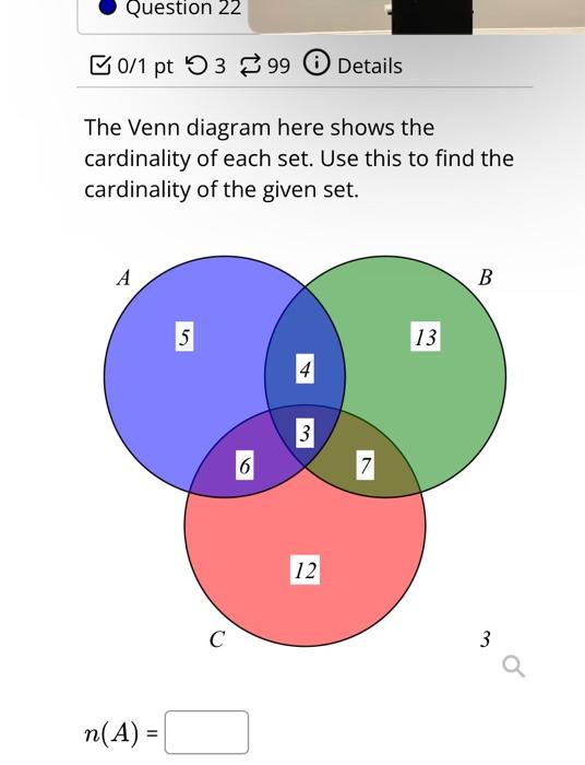 Solved The Venn Diagram Here Shows The Cardinality Of Each | Chegg.com