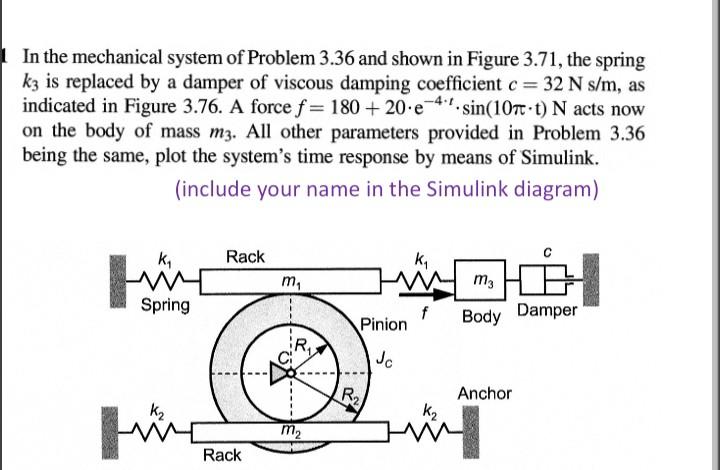 Solved In the mechanical system of Problem 3.36 and shown in | Chegg.com