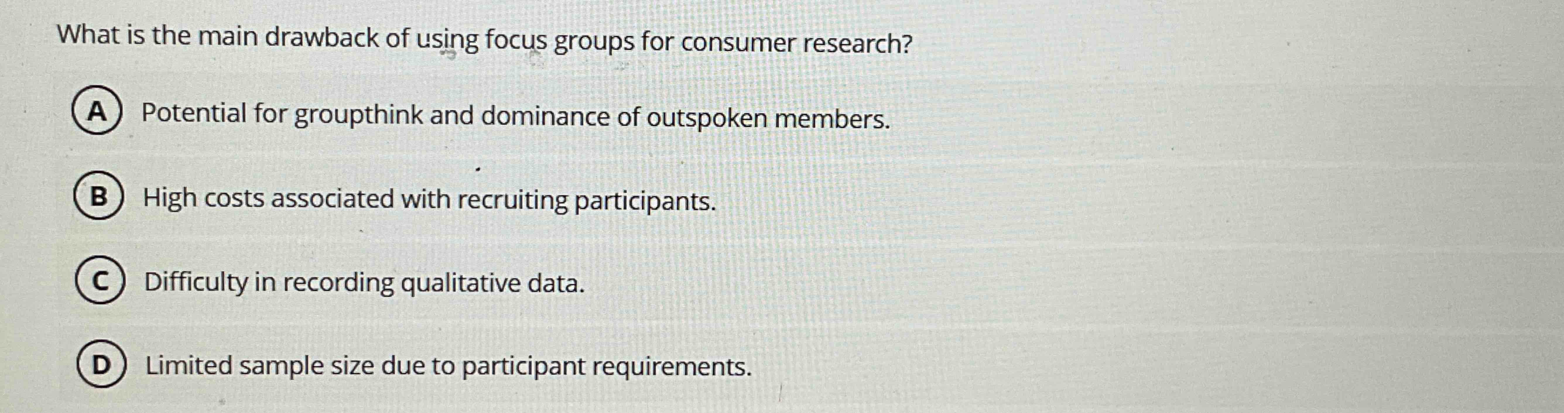 Solved What is the main drawback of using focus groups for | Chegg.com