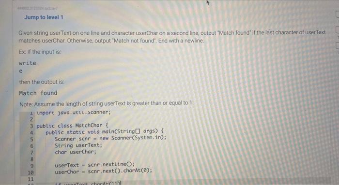 Solved Given String UserText On One Line And Character | Chegg.com