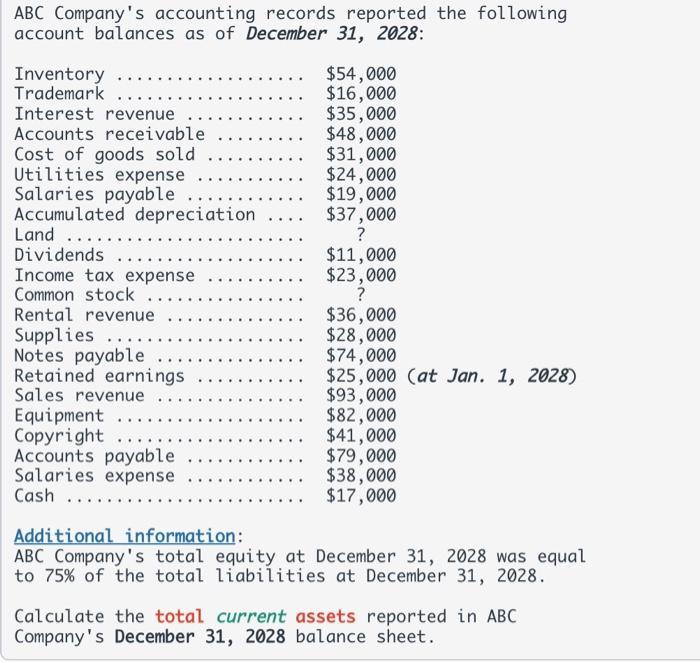 Solved ABC Company's accounting records reported the
