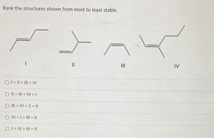 Solved Rank the structures shown from most to least stable. | Chegg.com