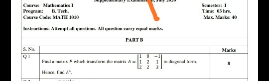 Solved Course: Mathematics I Program: B.Tech. Course Code: | Chegg.com
