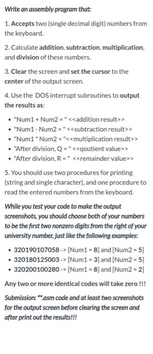 Solved Write an assembly program that: 1. Accepts two | Chegg.com