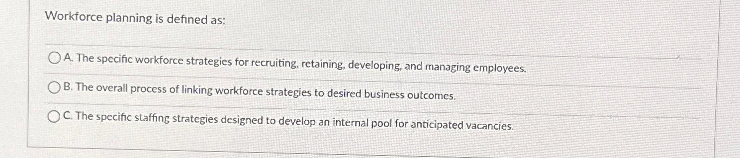 Solved Workforce planning is defined as:A. ﻿The specific | Chegg.com