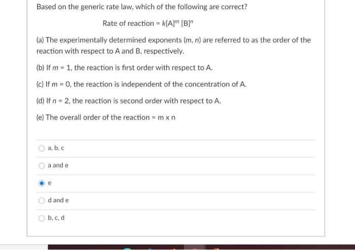 Solved Based on the generic rate law, which of the following | Chegg.com