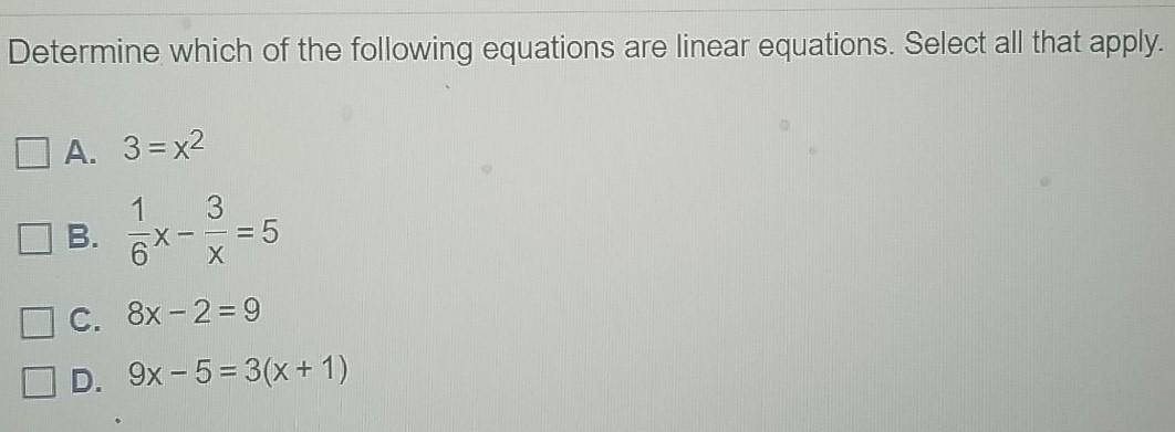 Solved Determine which of the following equations are linear | Chegg.com