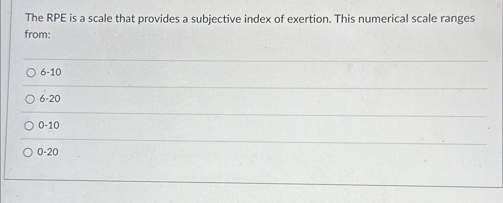 Solved The RPE is a scale that provides a subjective index | Chegg.com