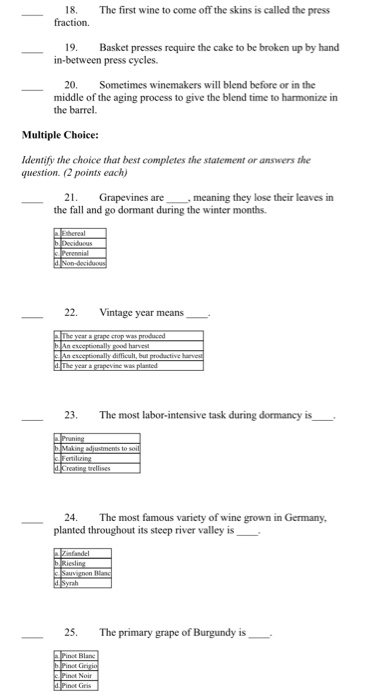 Solved The First Wine To Come Off The Skins Is Called The Chegg Com