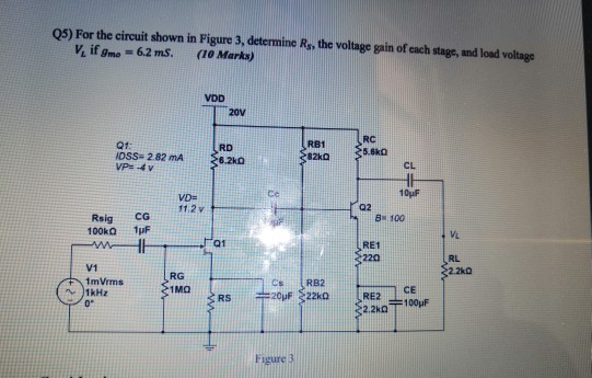 Solved (5) For the circuit shown in Figure 3, determine Rs, | Chegg.com