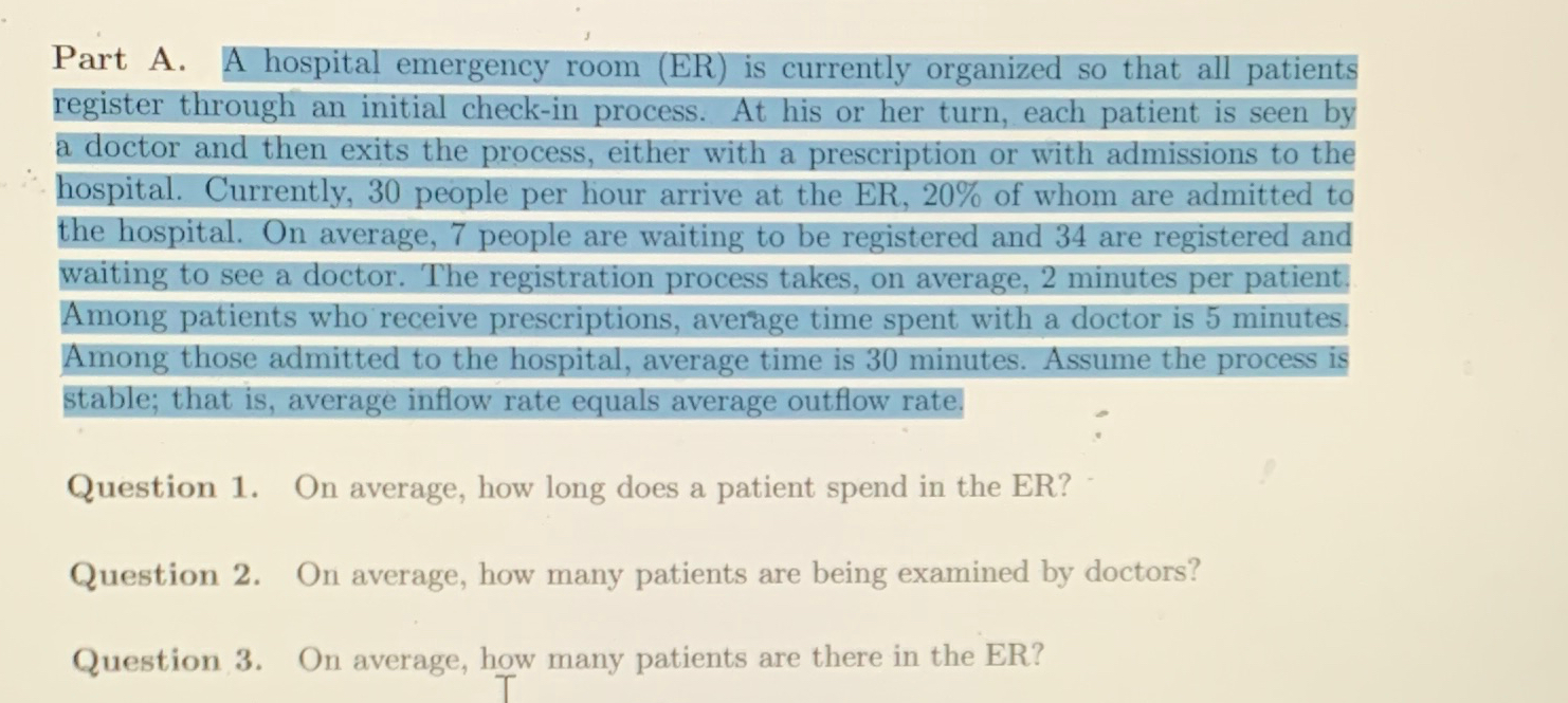 Solved Part A. ﻿A hospital emergency room (ER) ﻿is currently | Chegg.com