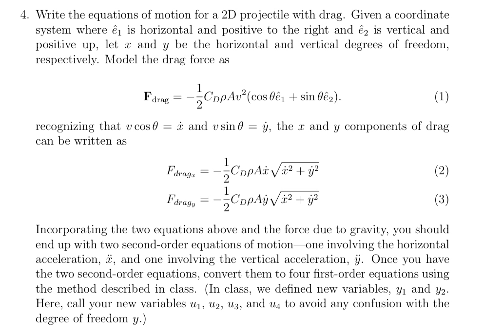 Solved Write the equations of motion for a 2D projectile | Chegg.com