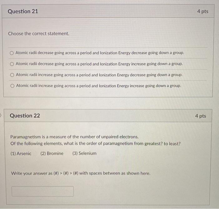Solved Question 21 4 pts Choose the correct statement. | Chegg.com