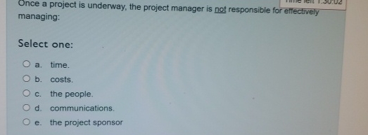 Solved Once a project is underway, the project manager is | Chegg.com