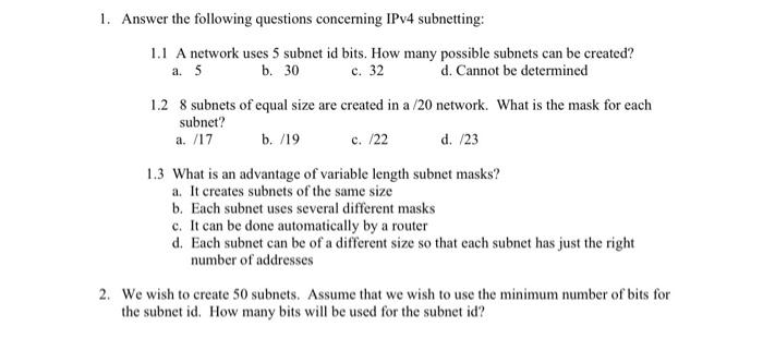 Solved a. 5 1. Answer the following questions concerning | Chegg.com