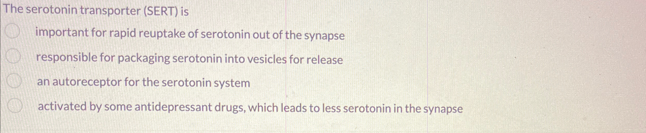 Solved The serotonin transporter (SERT) ﻿isimportant for | Chegg.com