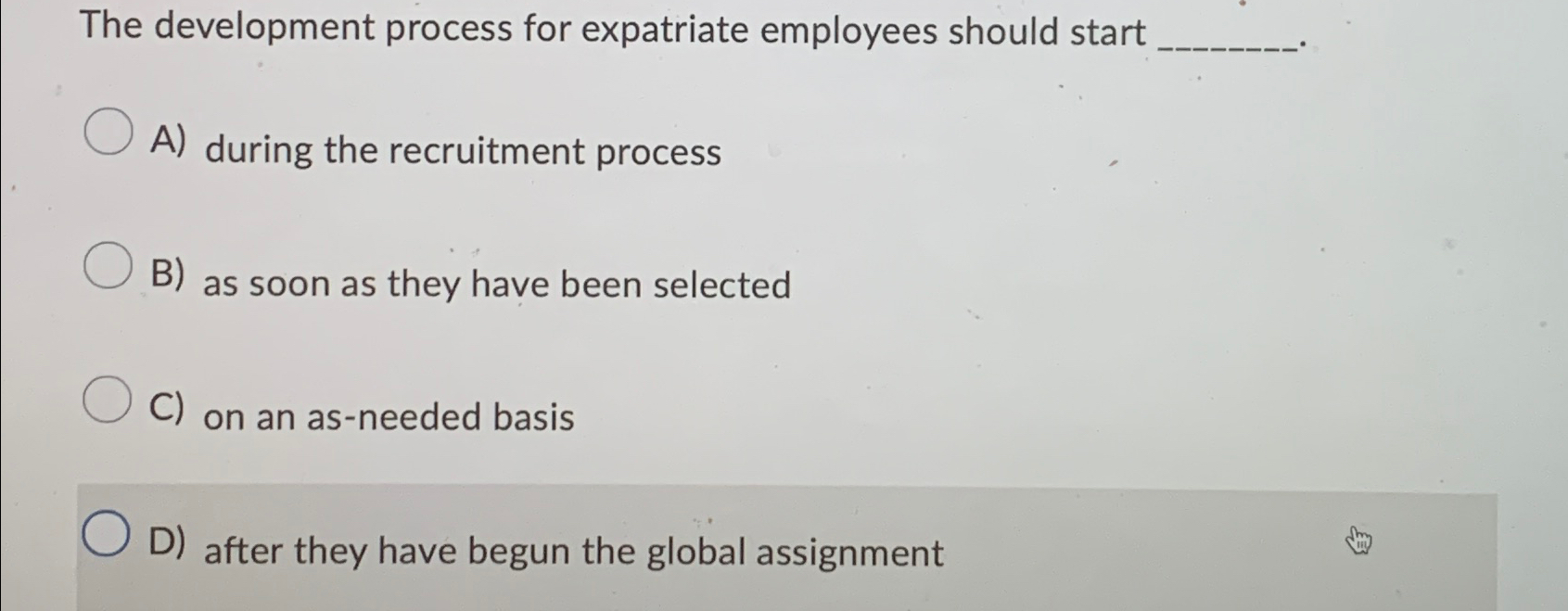 Solved The development process for expatriate employees | Chegg.com