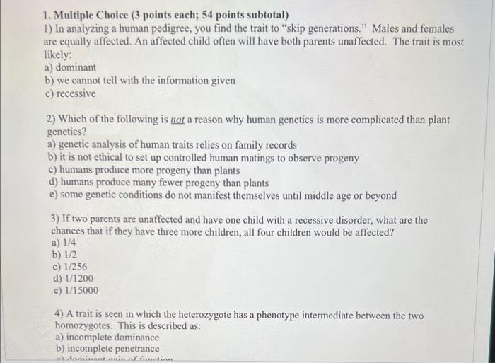 Solved 1. Multiple Choice ( 3 Points Each; 54 Points | Chegg.com