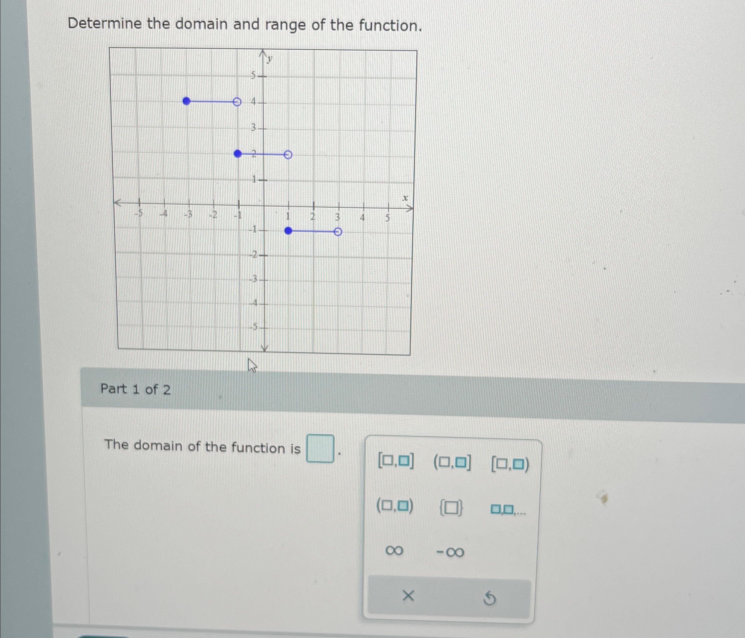 Solved Determine the domain and range of the function.Part 1 | Chegg.com