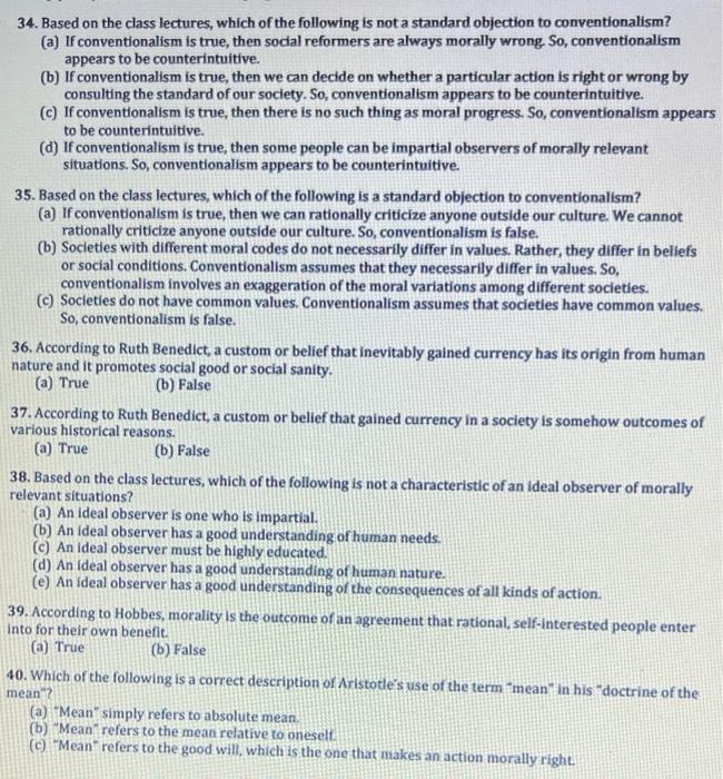 Solved 34. Based on the class lectures, which of the | Chegg.com