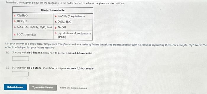 Solved 5 given below, list the reagent(s) in the order | Chegg.com