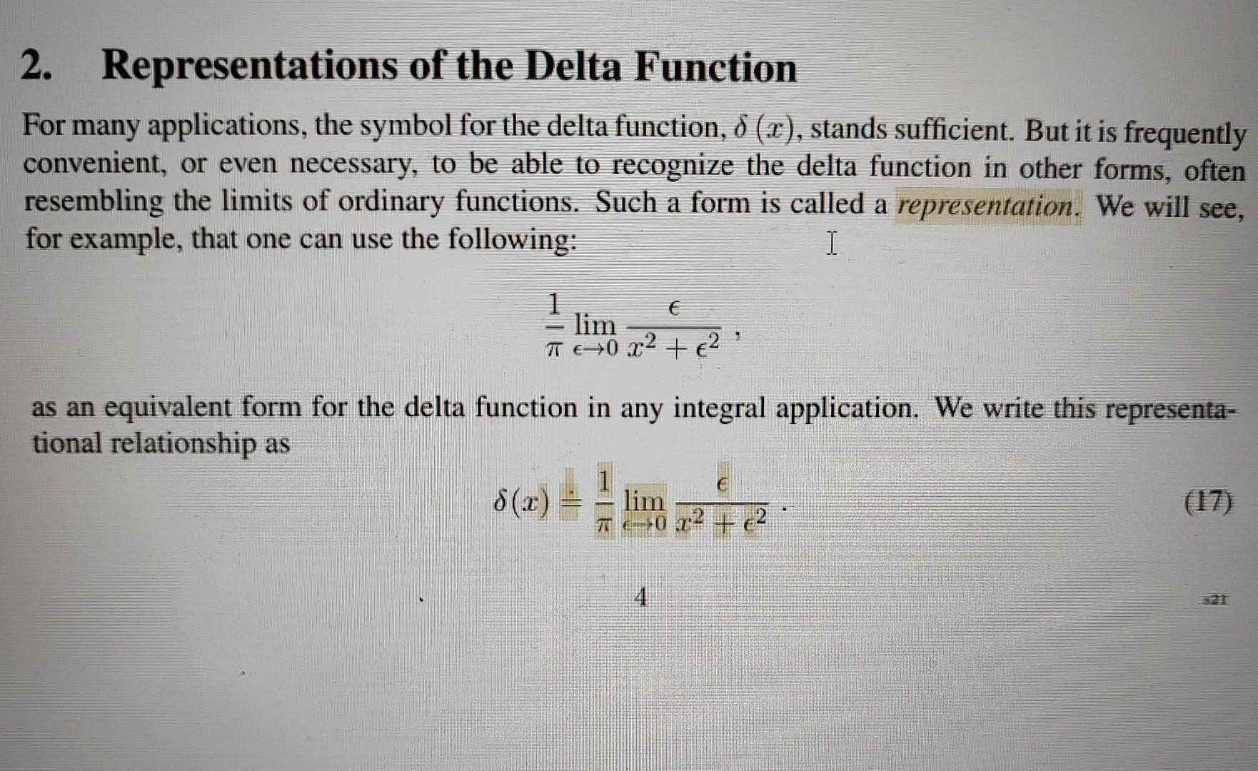 Solved 2. Representations of the Delta Function For many | Chegg.com