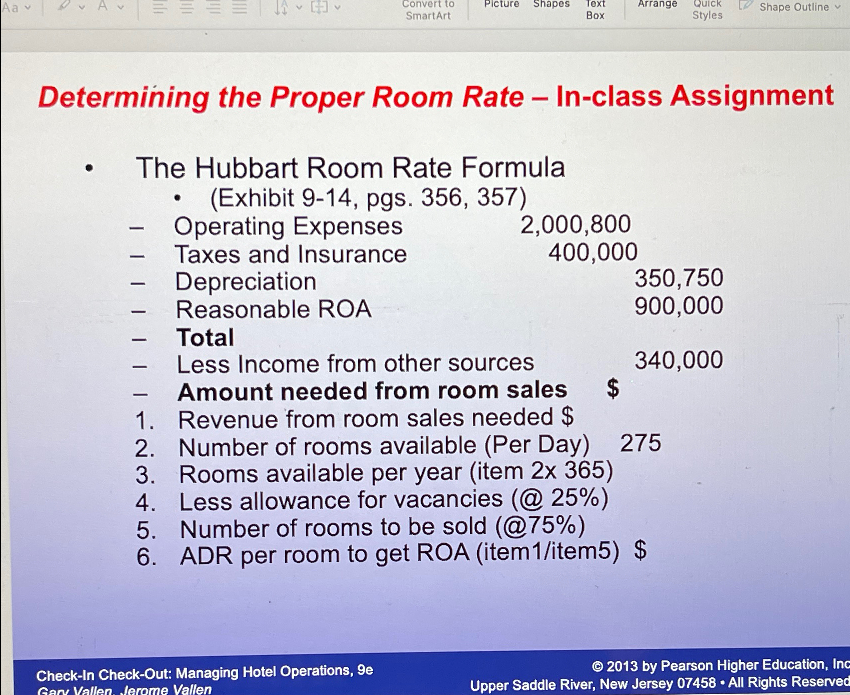 Solved Determining the Proper Room Rate - ﻿In-class | Chegg.com