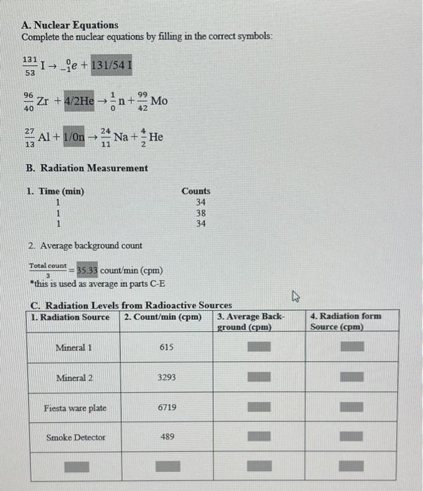 Solved A. Nuclear Equations Complete the nuclear equations | Chegg.com