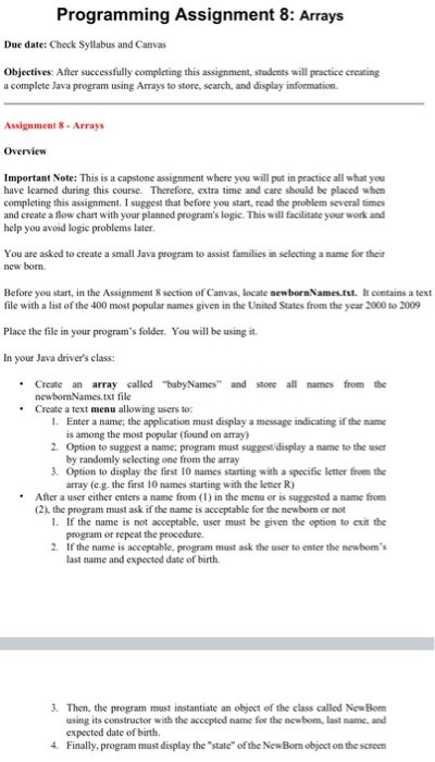 Solved Programming Assignment 8: Arrays Due date: Check | Chegg.com