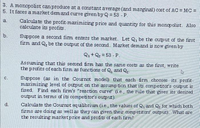 Solved A monopolist can produce at a constant average (and | Chegg.com