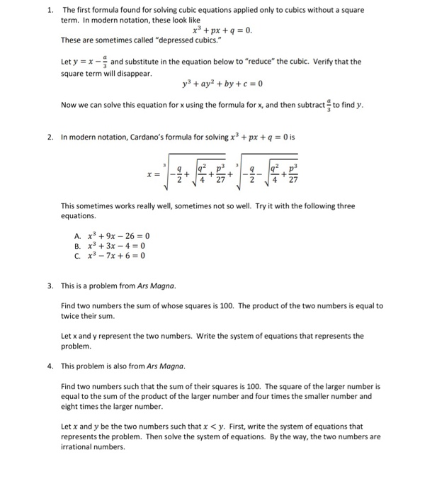 Solved 1. The first formula found for solving cubic | Chegg.com