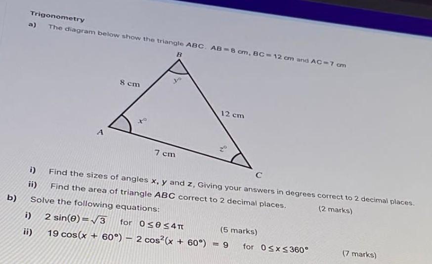 Solved b Trigonometry a The diagram below show the Chegg