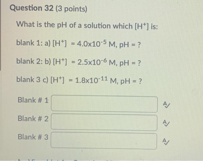 Solved Question 32 (3 points) What is the pH of a solution | Chegg.com