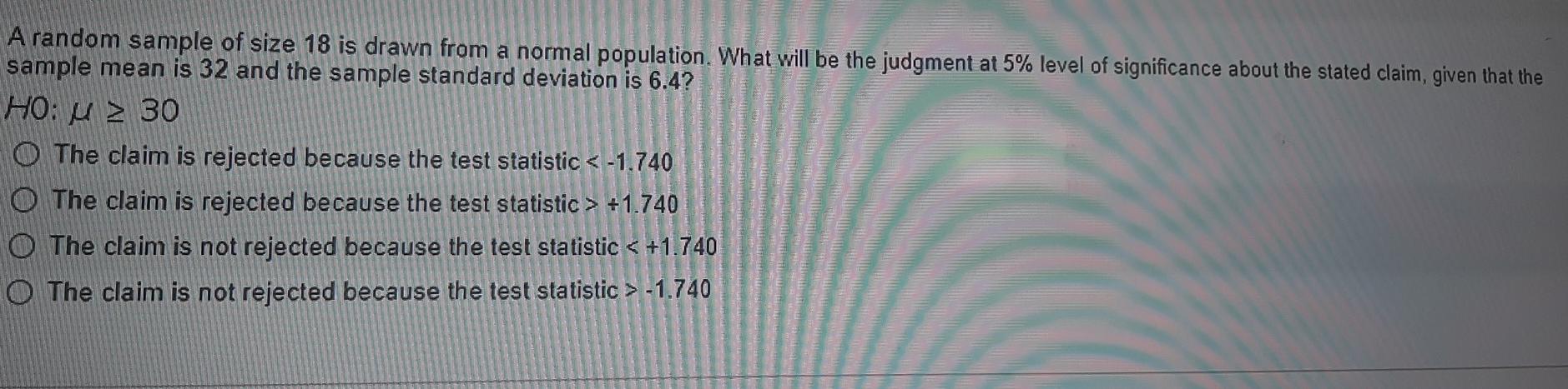 Solved A random sample of size 18 is drawn from a normal | Chegg.com