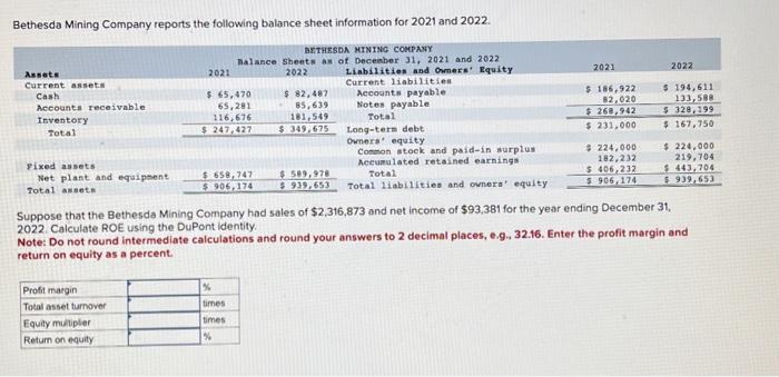 Solved Bethesda Mining Company reports the following balance | Chegg.com