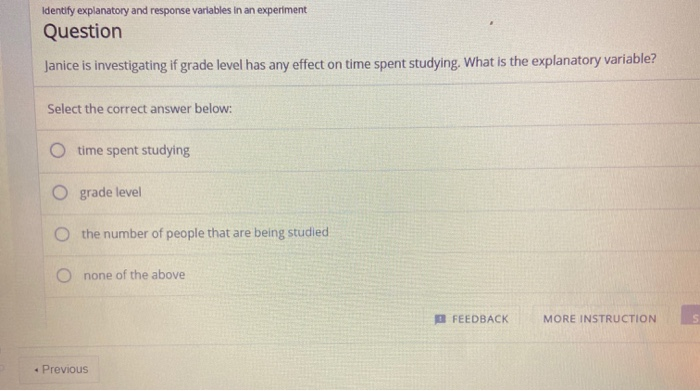 Solved Identify explanatory and response variables in an | Chegg.com