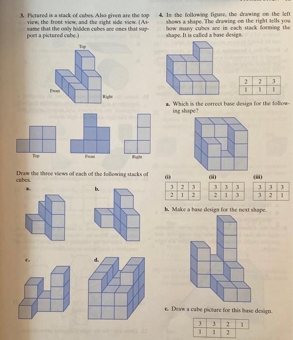 Solved 3. Pictured is a stack of cubes. Also given are the