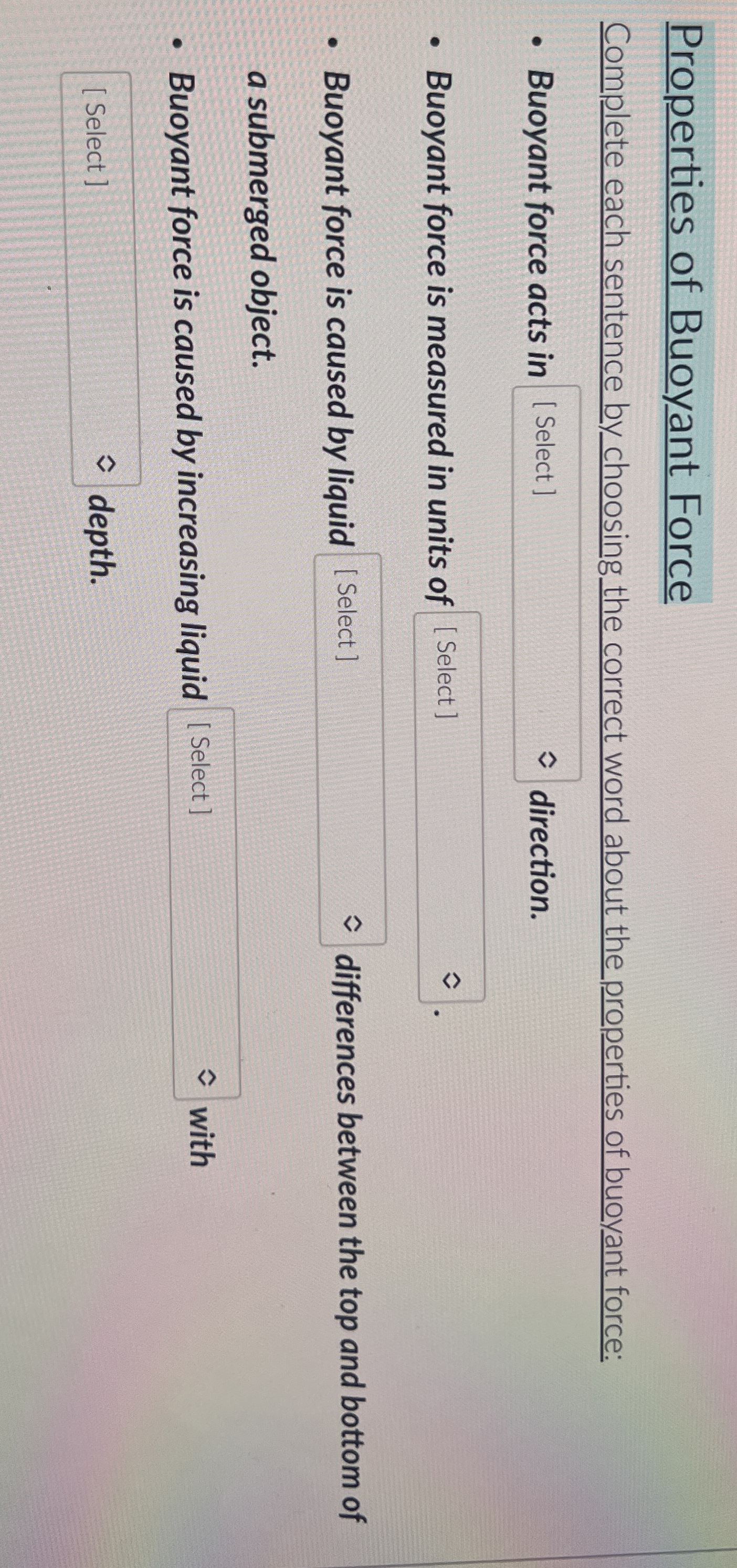 Solved Properties of Buoyant each sentence by