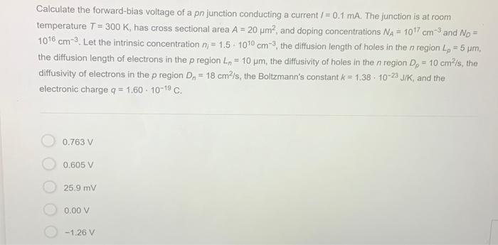 Solved Calculate the forward-bias voltage of a pn junction | Chegg.com