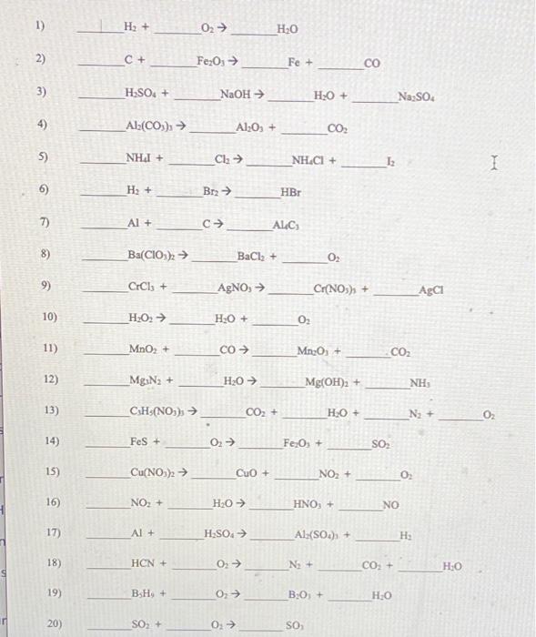 Solved 1) H2+O2→H2O 3) H2SO4+NaOH H2O+Na2SO4 4) Al2(CO)3→ | Chegg.com