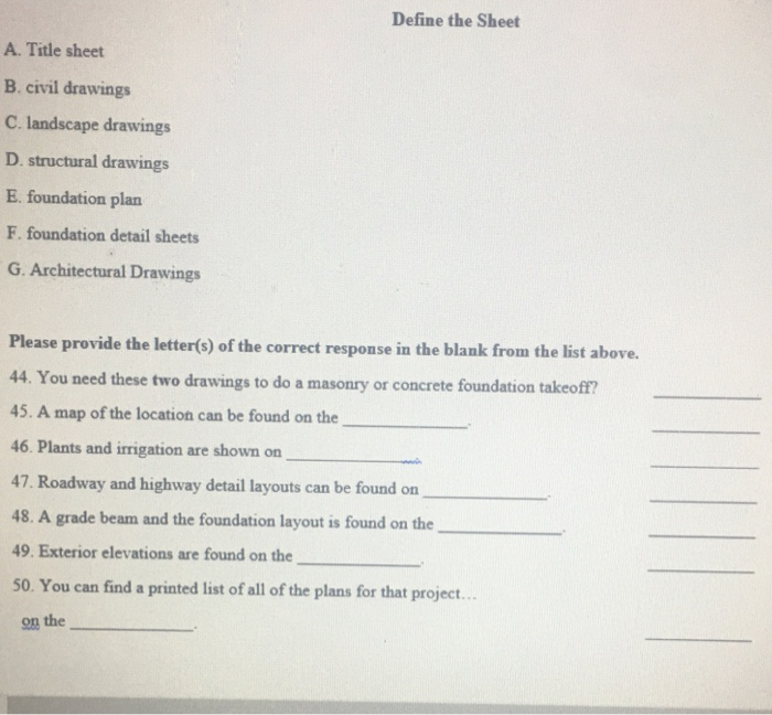 Solved Define The Sheet A Title Sheet B Civil Drawings Chegg Com